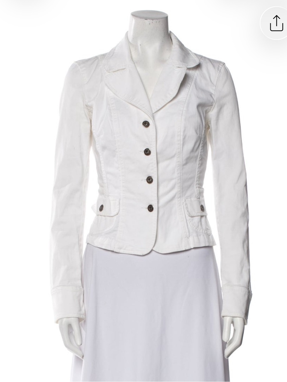 D&G White Fitted Cotton Blazer with Notched Lapel